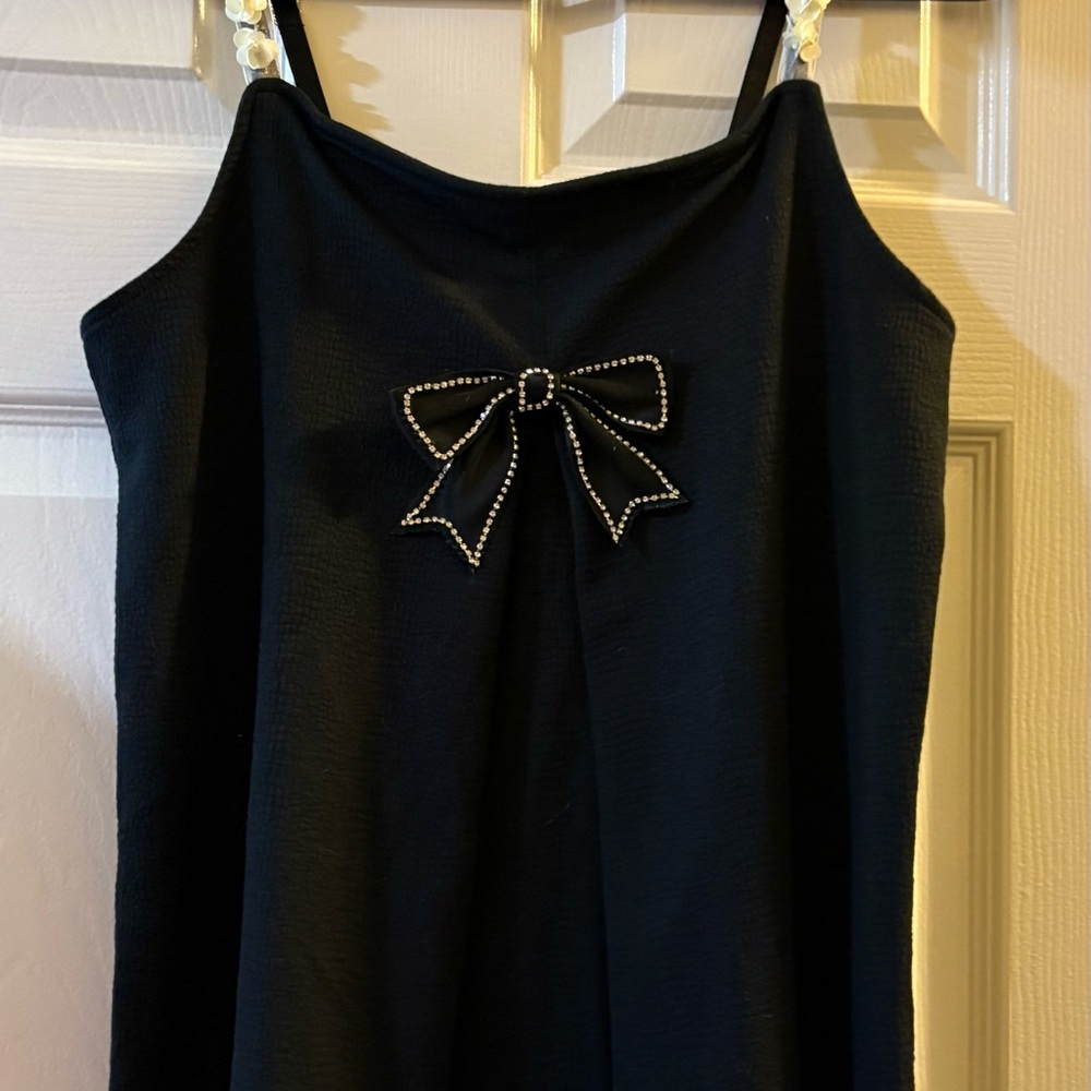 Anthropologie Maeve size Small Elegant Black Dress Up Tank with Bow Accent